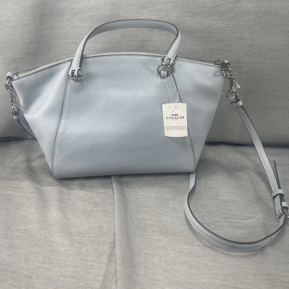 Coach Prairie Satchel Crossbody Pebble Leather Bag Pale Blue  Matching Wallet
